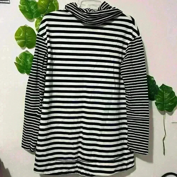 Merona Womens Cowl Neck Tunic Top Navy Blue White Striped Long Sleeve LARGE - Picture 3 of 4